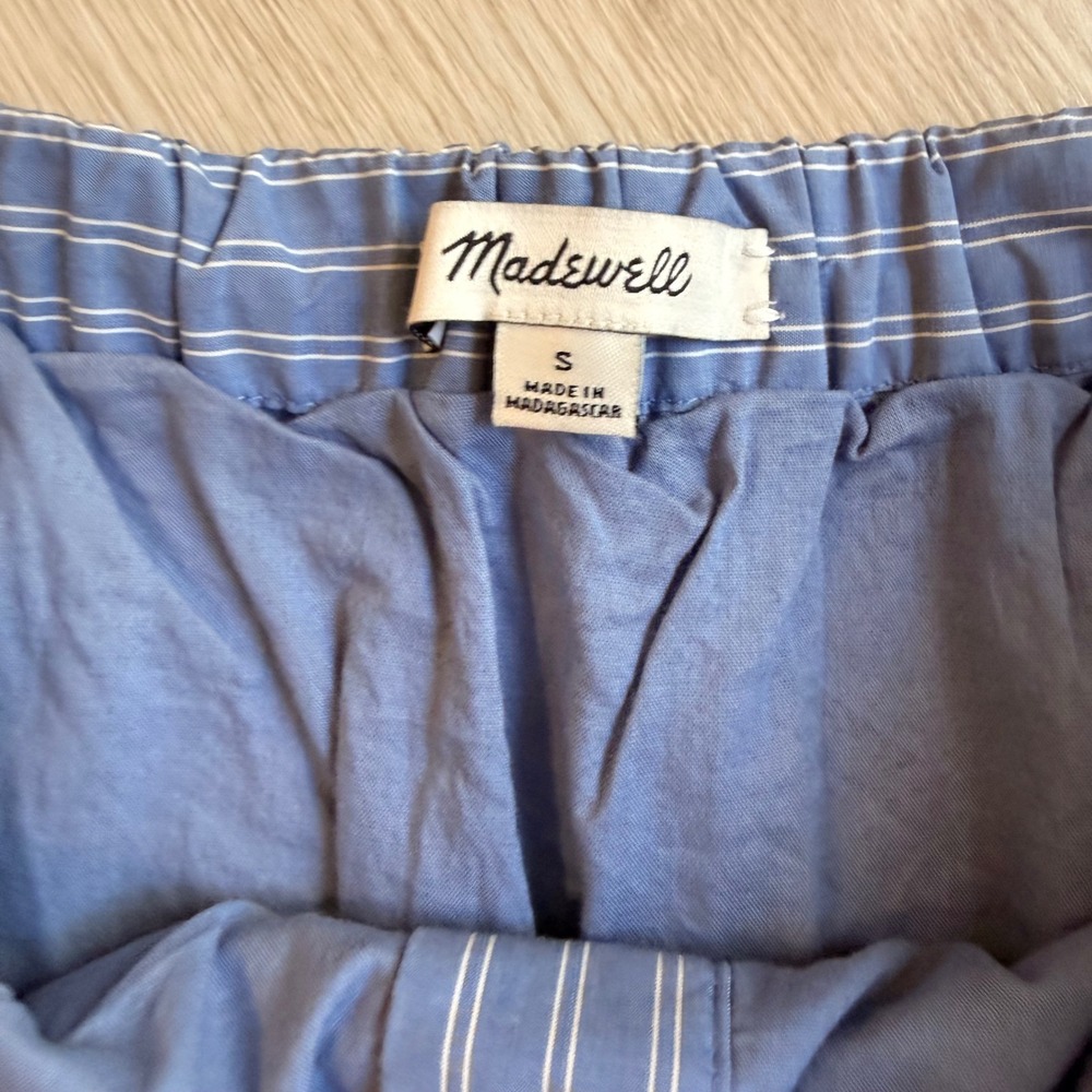 Madewell Blue White Pinstripe Button Front Tiered Cotton Mini Skirt Size Small - Picture 6 of 8